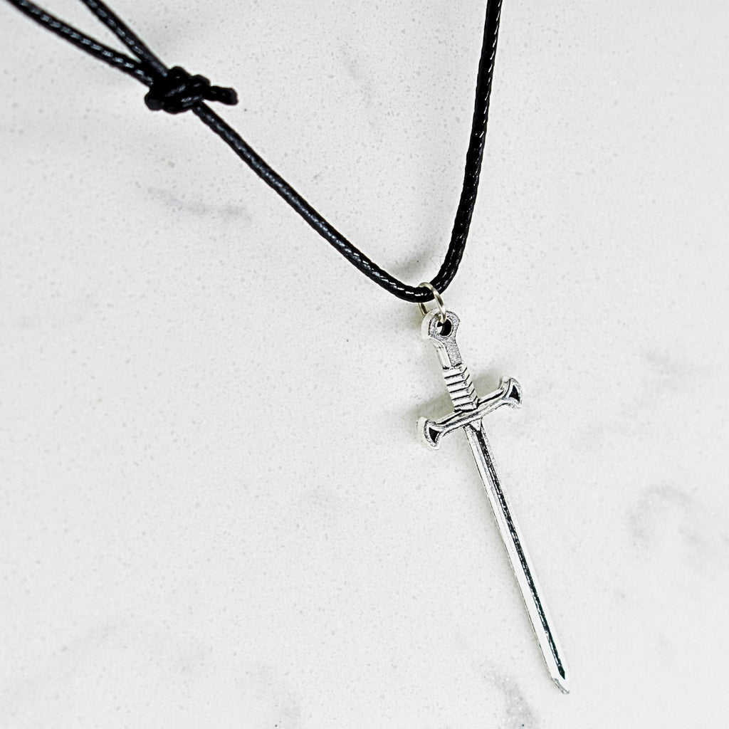 Rustic Sword Black Cord Fantasy Necklace