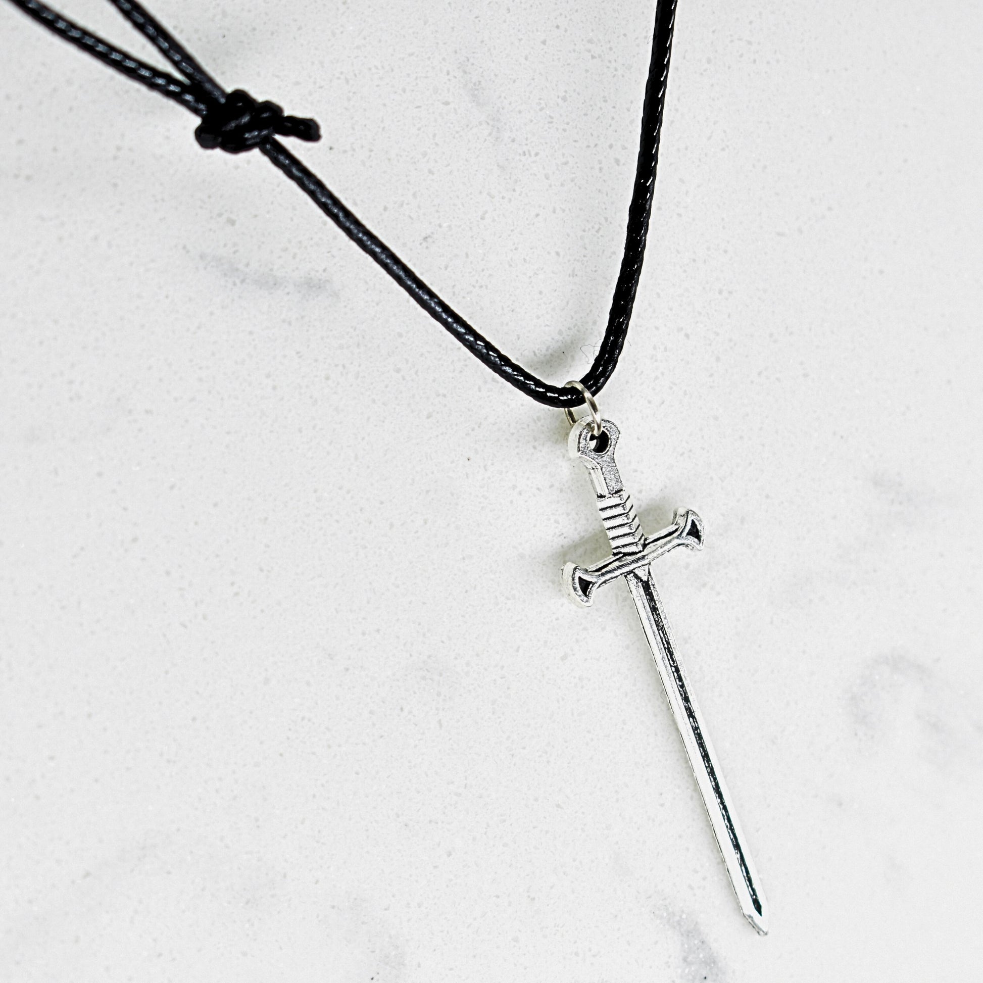 Rustic Sword Black Cord Fantasy Necklace