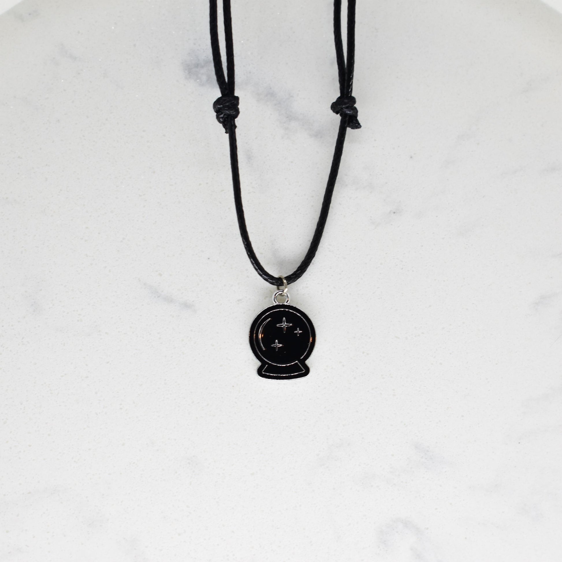 Crystal Ball Enamel Black Cord Necklace