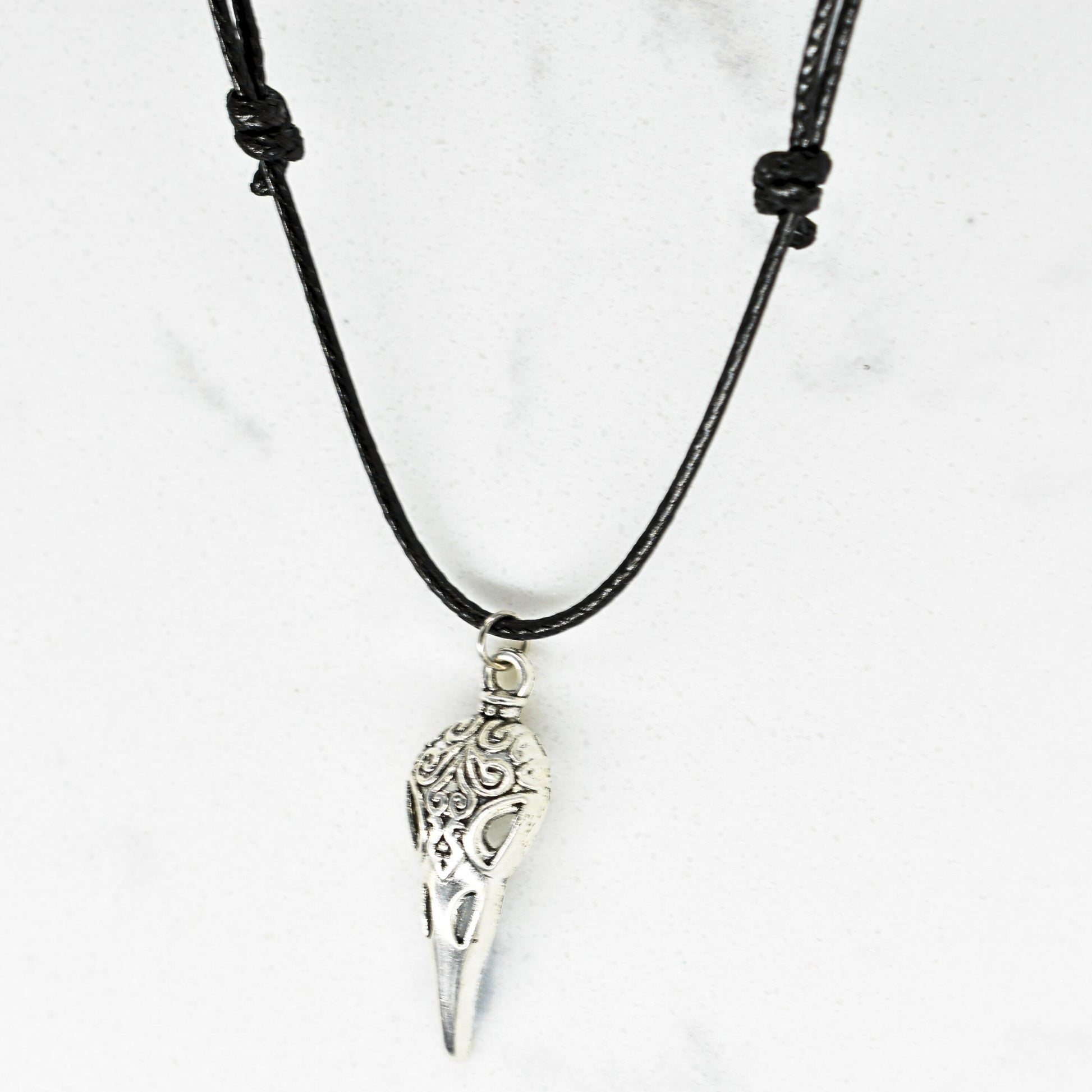 Raven Bird Skull Black Cord Necklace