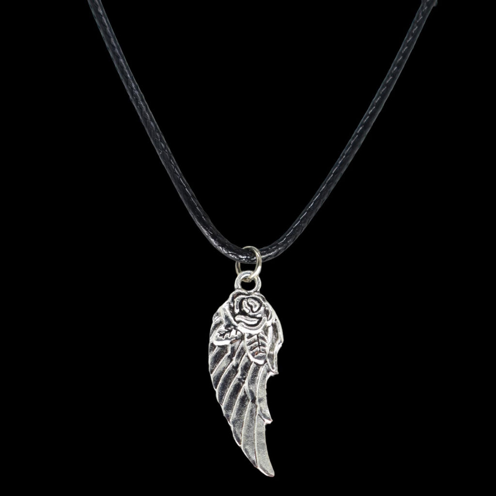 Rose Wing Black Cord Necklace