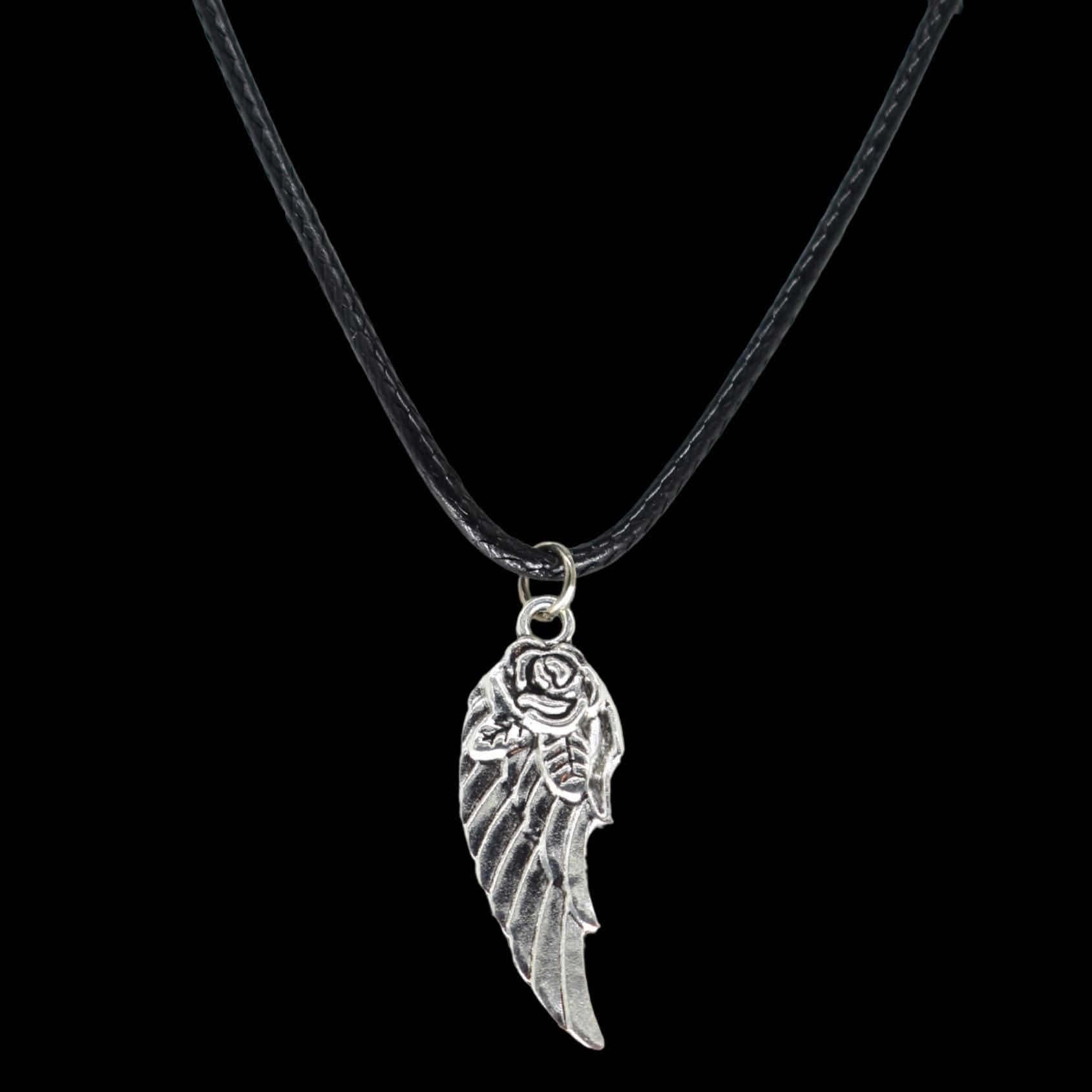 Rose Wing Black Cord Necklace