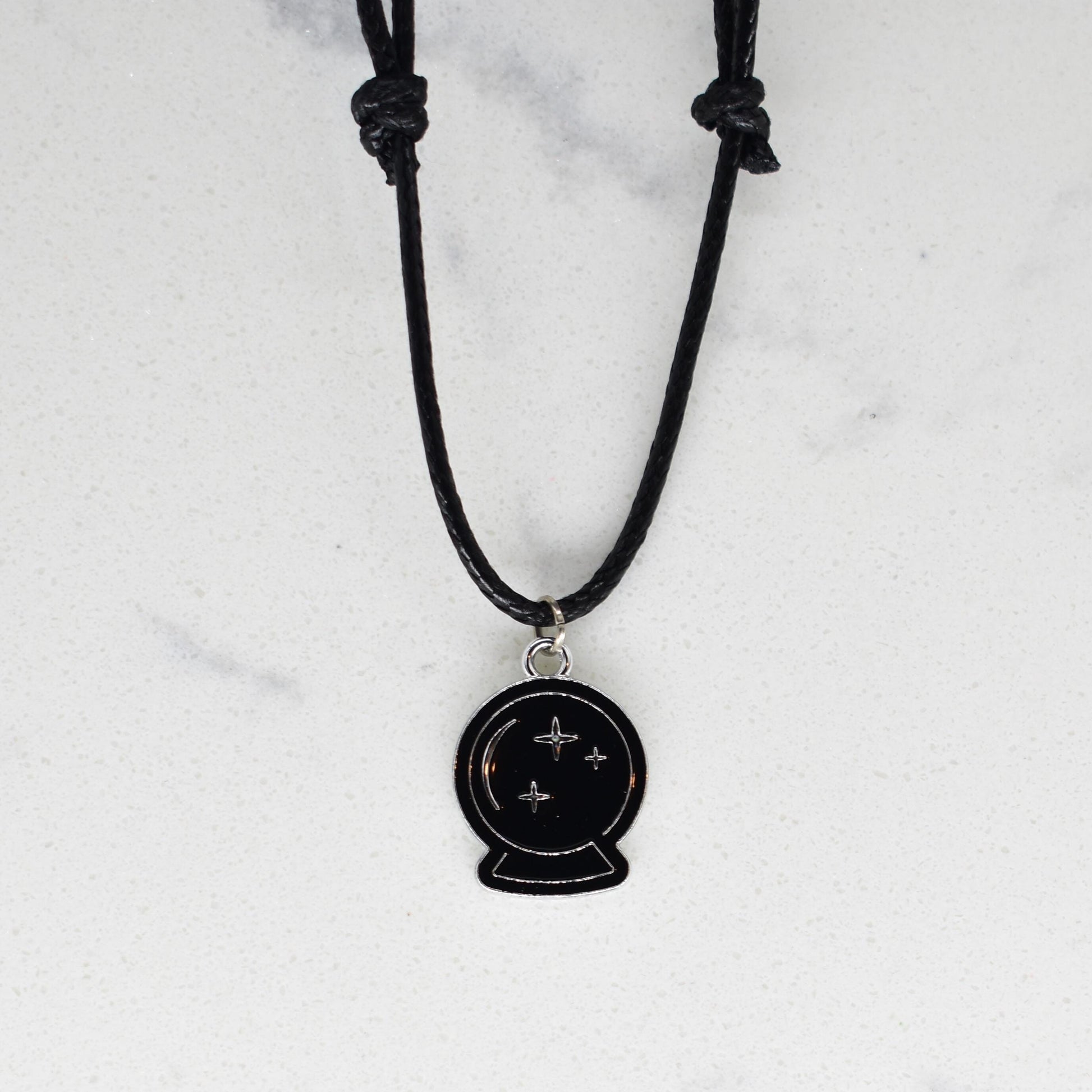 Crystal Ball Enamel Black Cord Necklace