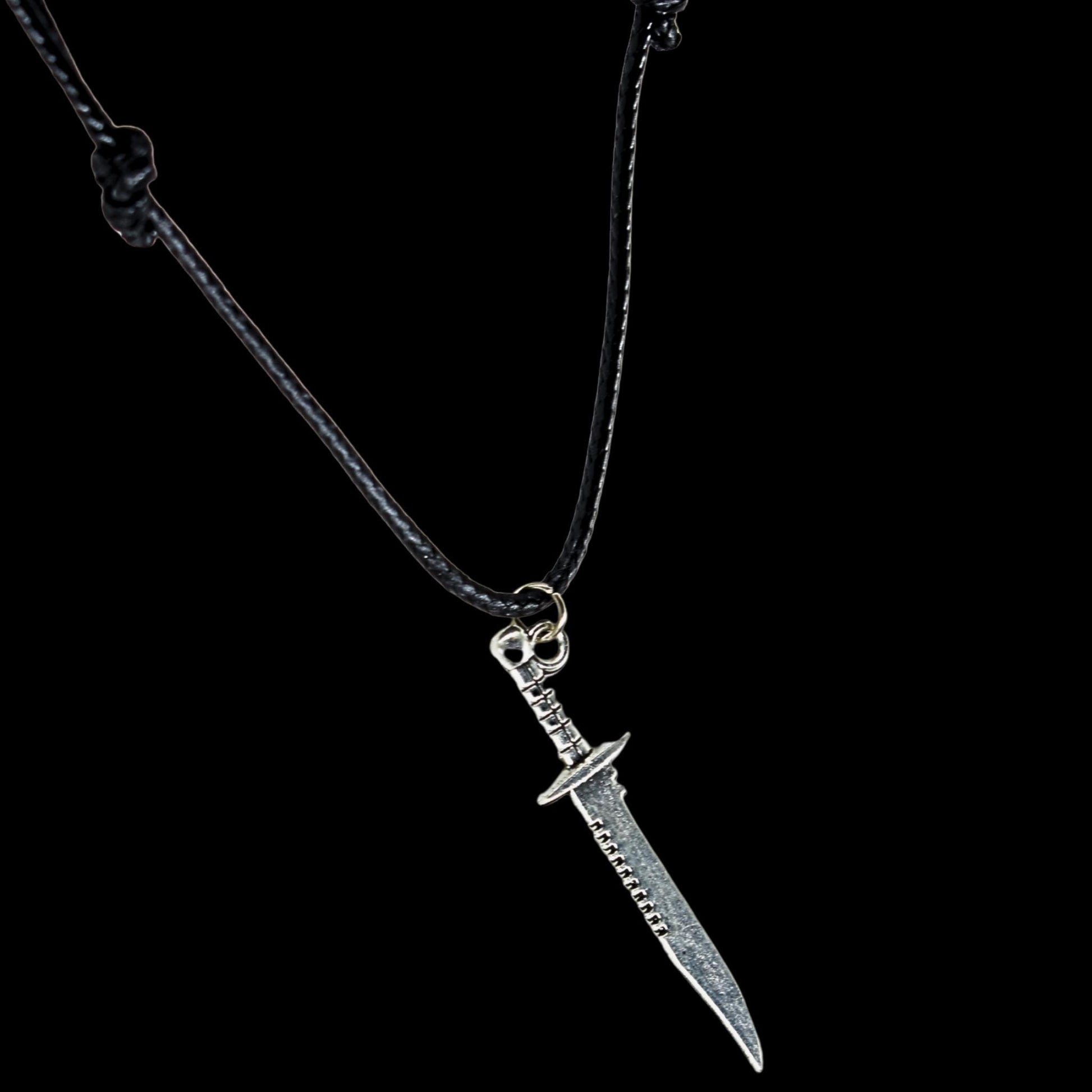 Medieval Elven Fantasy Dagger Black Cord Necklace