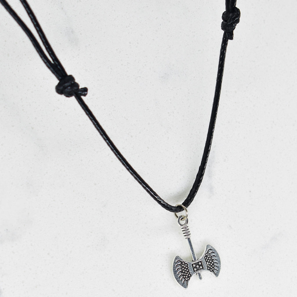 Viking Double Axe Black Cord Necklace