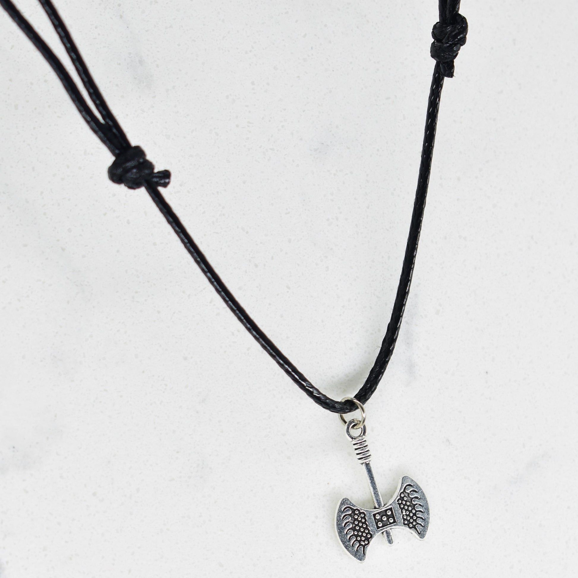 Viking Double Axe Black Cord Necklace