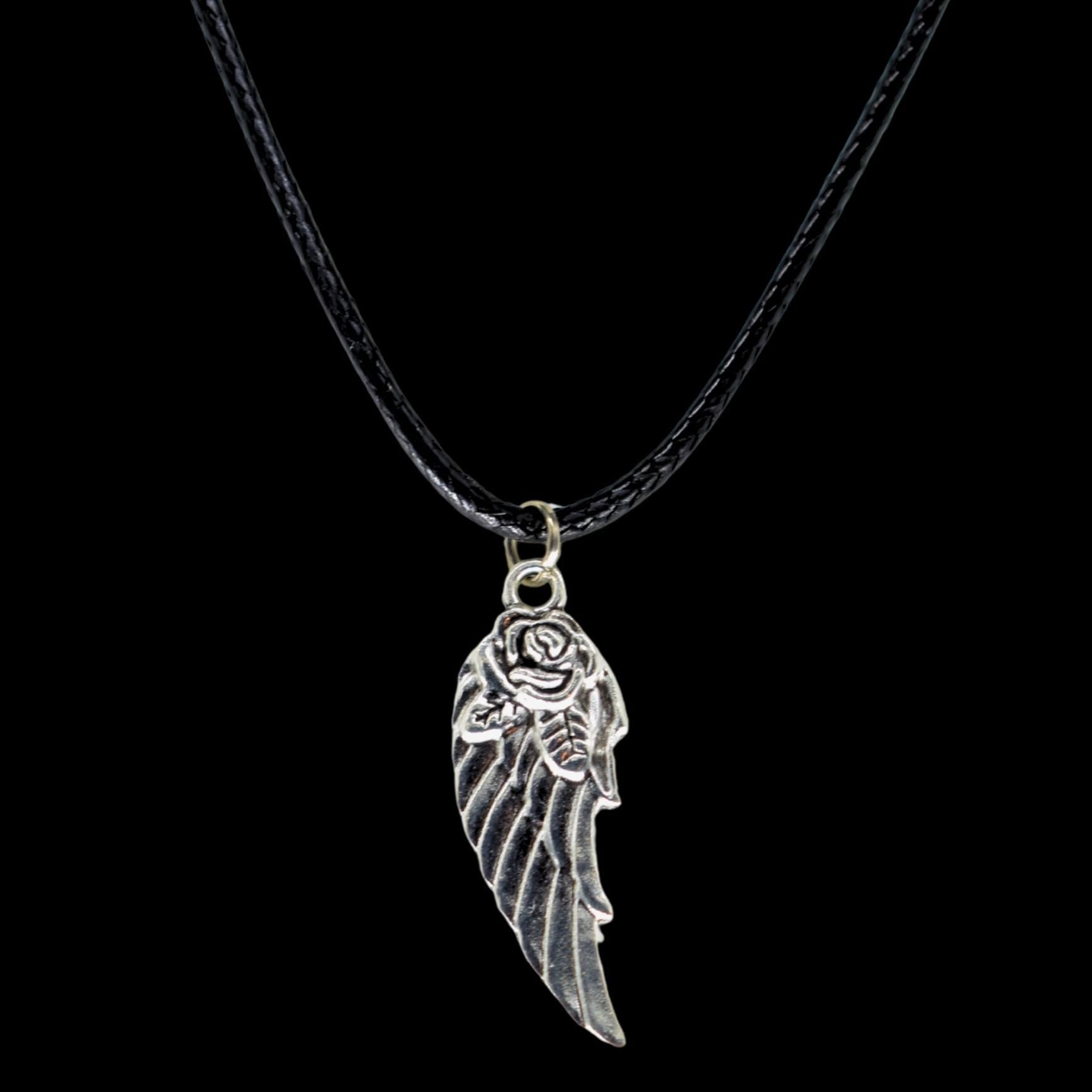 Rose Wing Black Cord Necklace