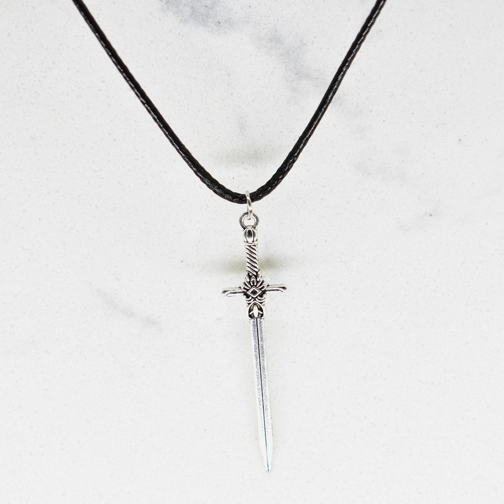 Sword Medieval Fantasy Black Cord Necklace