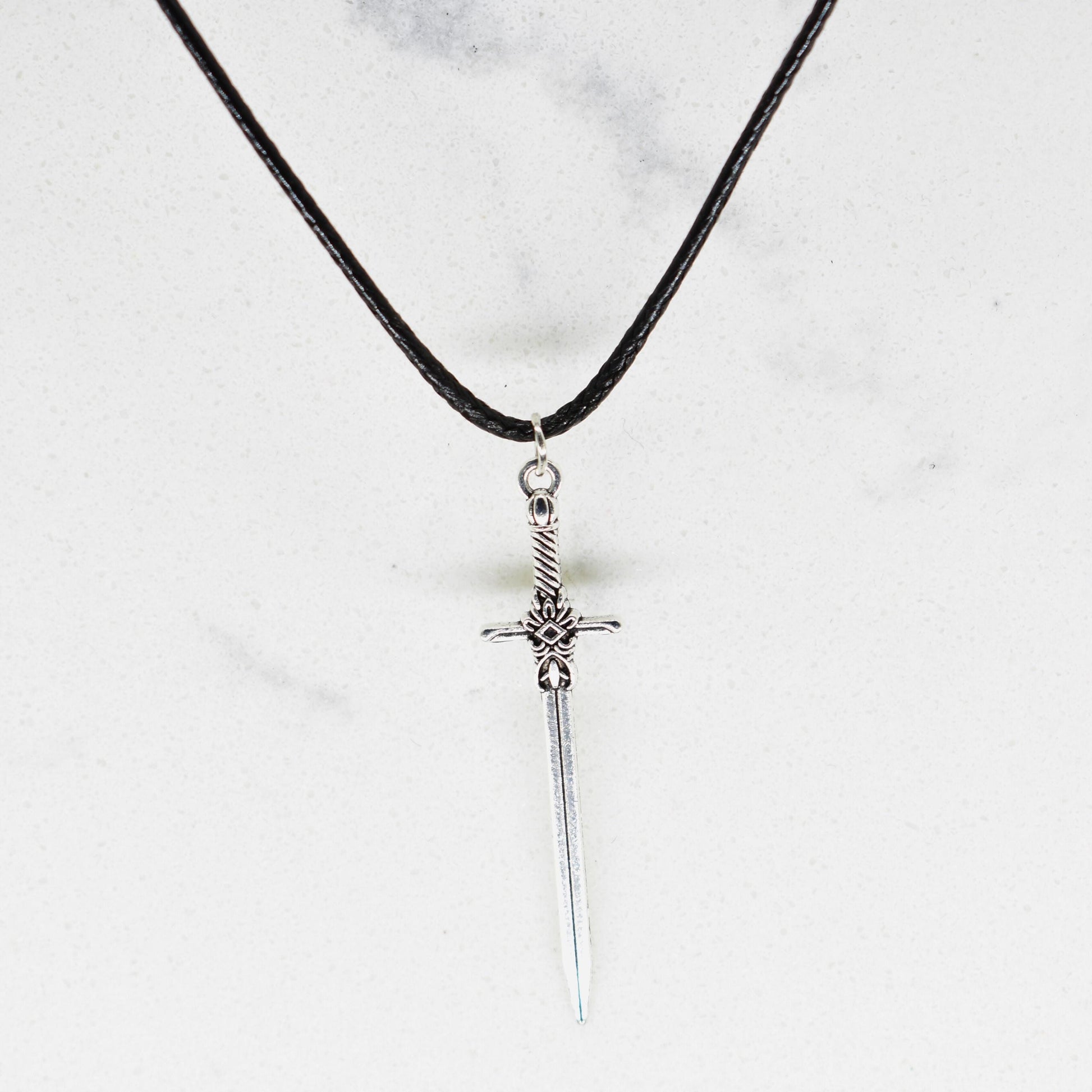 Sword Medieval Fantasy Black Cord Necklace