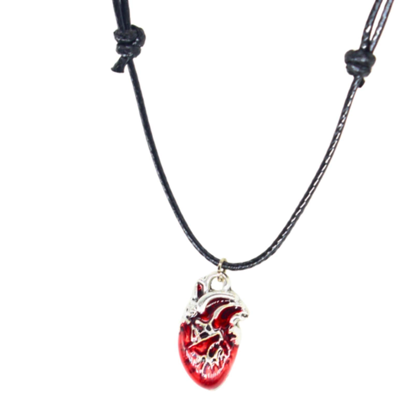 Red Heart Black Cord Necklace