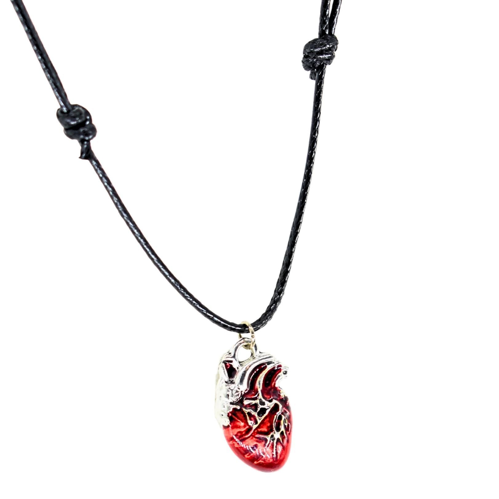 Red Heart Black Cord Necklace
