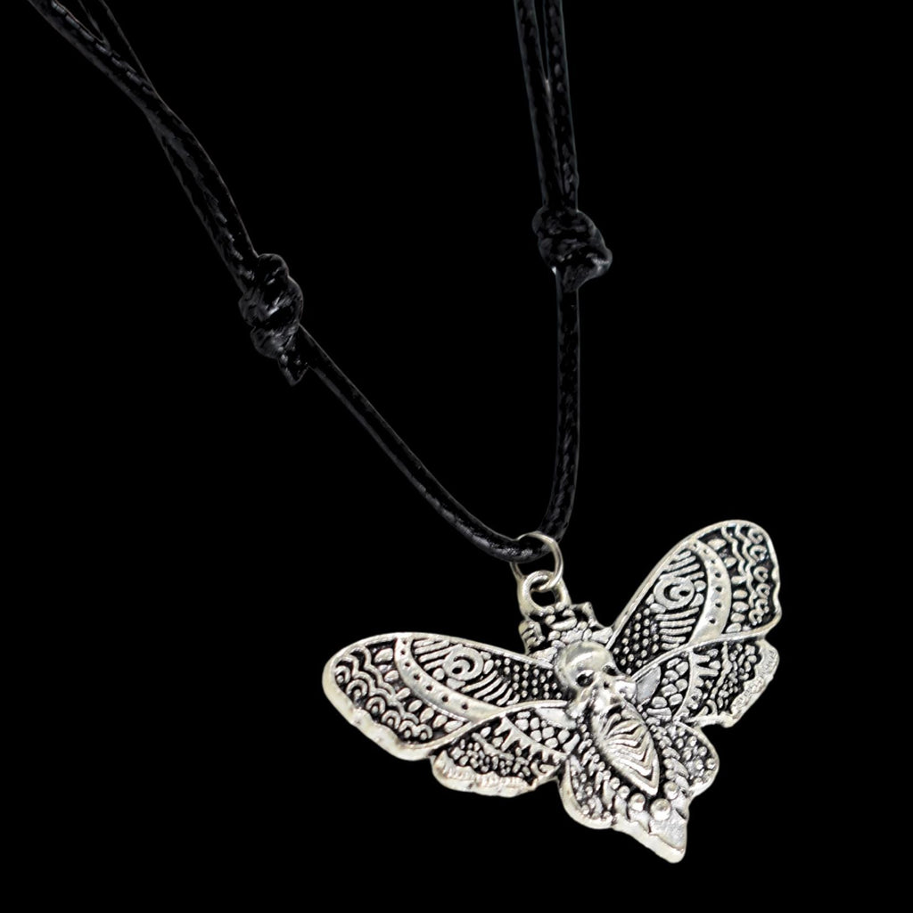 Moth Skull Black Cord Necklace