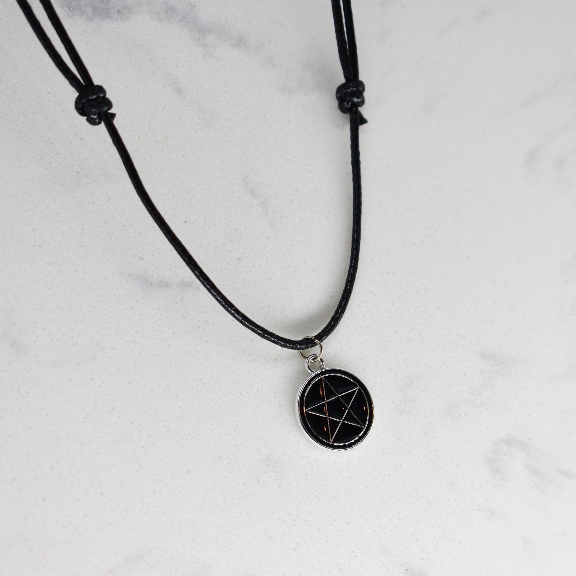 Pentagram Enamel Black Cord Necklace
