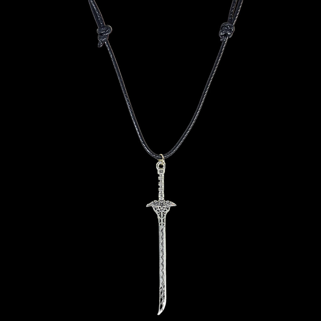 Elven Fantasy Sword Black Cord Necklace