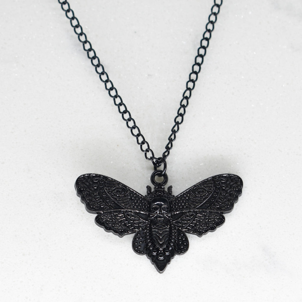 Moth Skull Black Chain Necklace