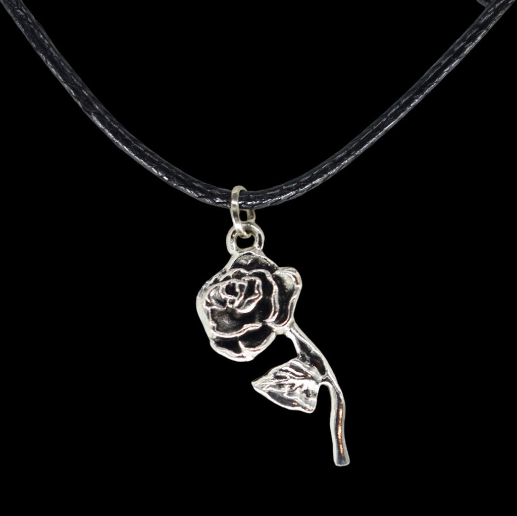 Rose Stem Black Cord Necklace