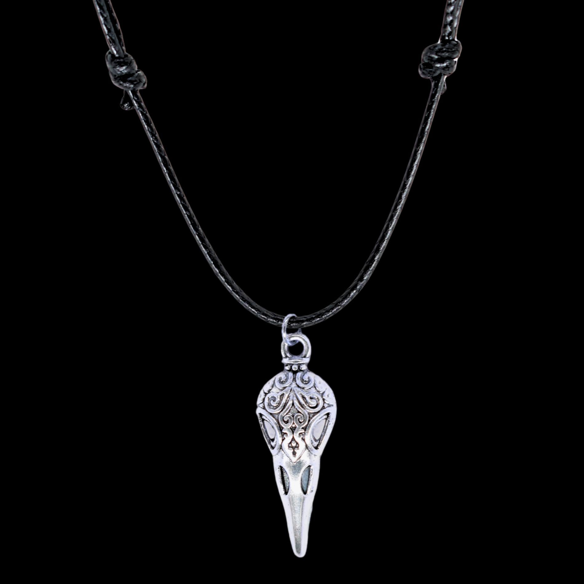 Raven Bird Skull Black Cord Necklace