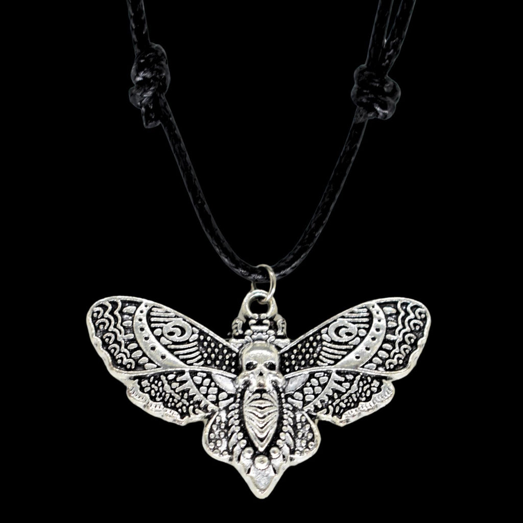 Moth Skull Black Cord Necklace