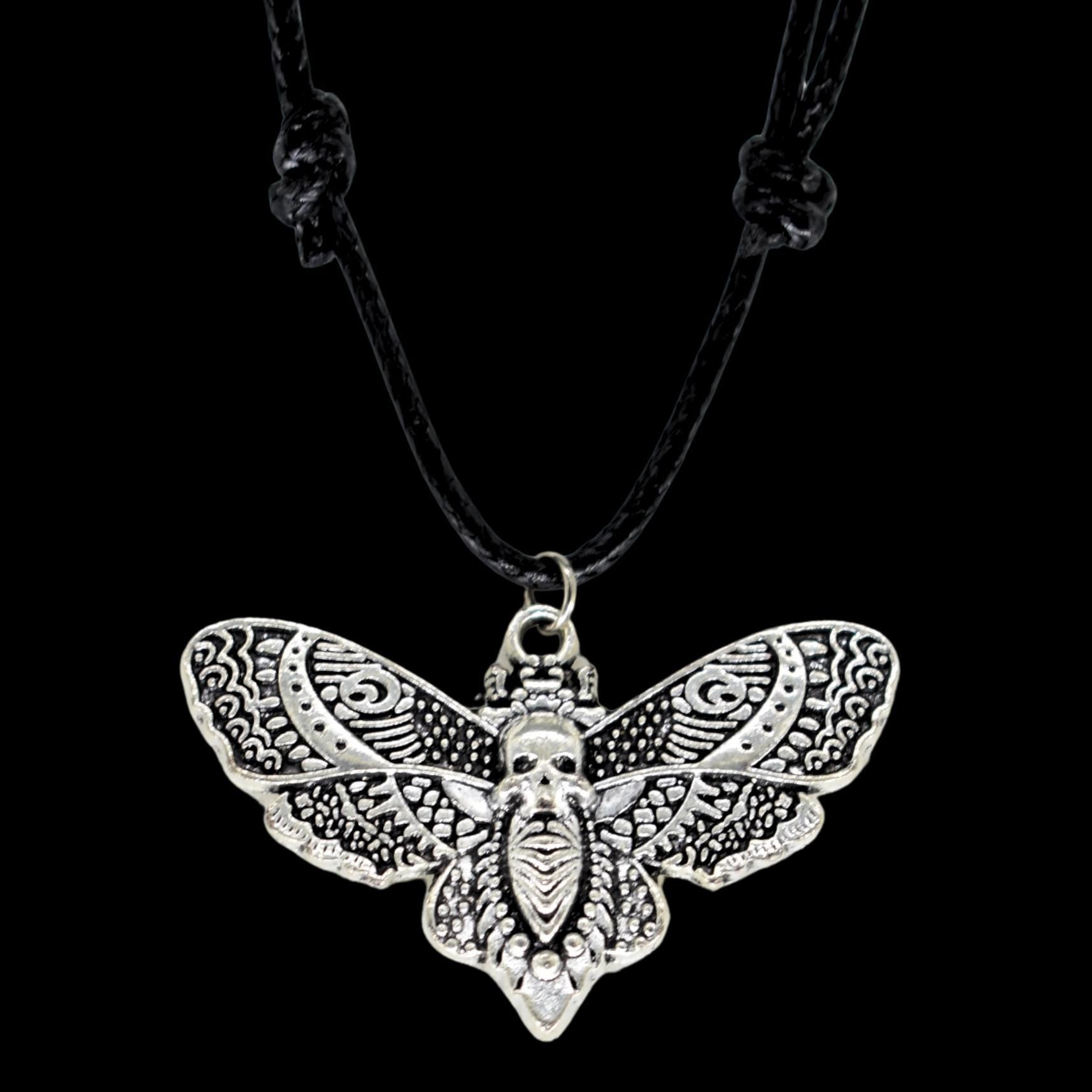Moth Skull Black Cord Necklace