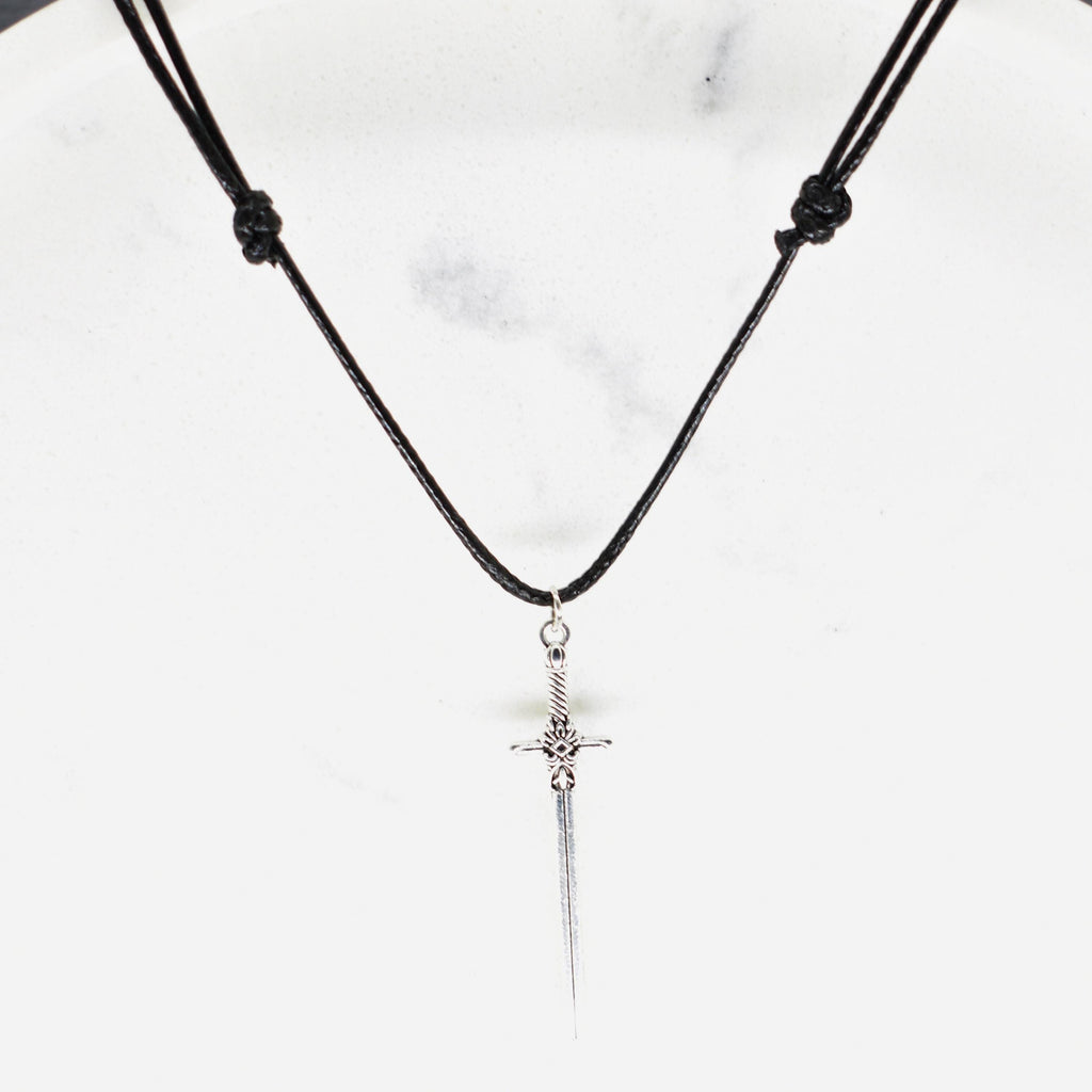 Sword Medieval Fantasy Black Cord Necklace