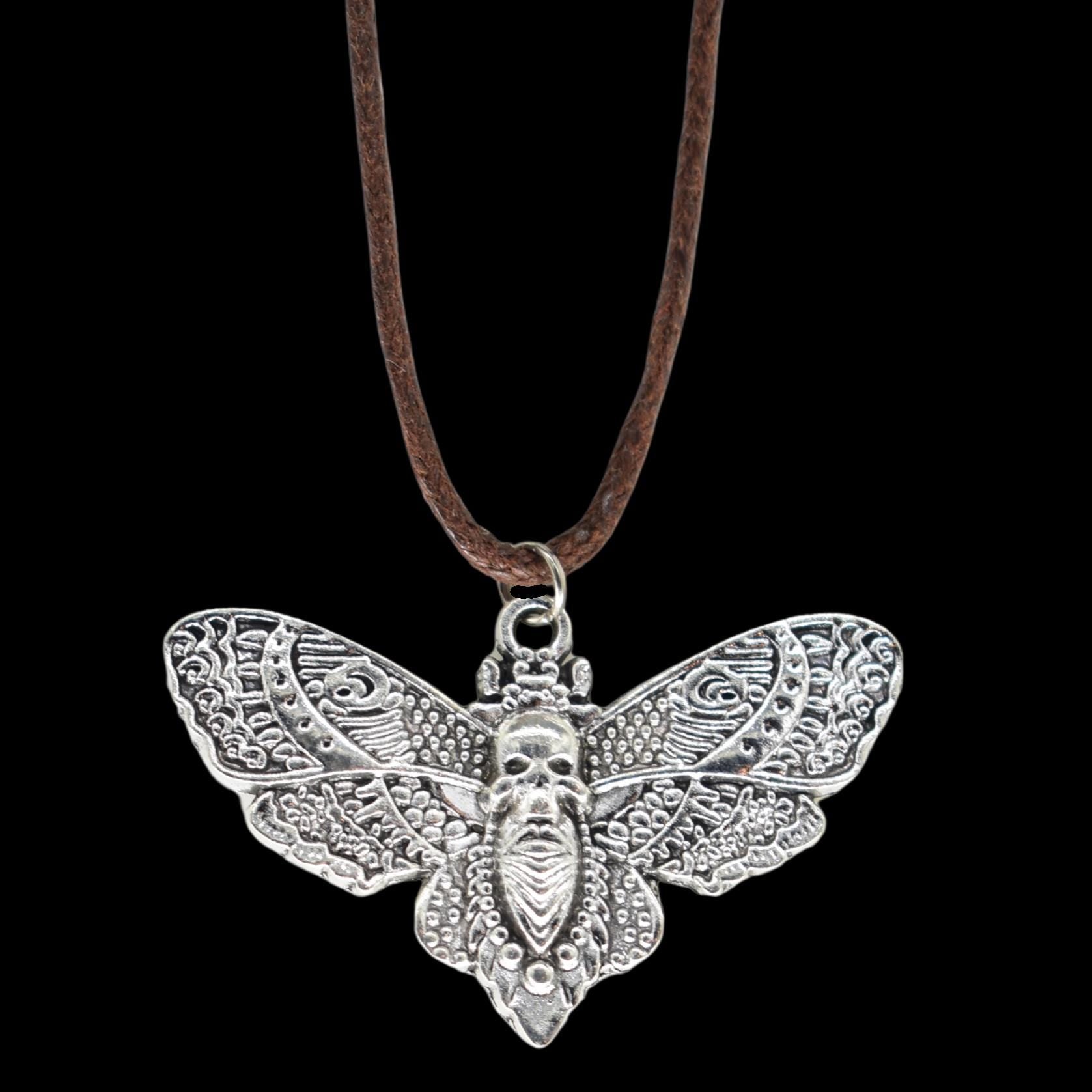 Skull Moth Brown Cord Necklace