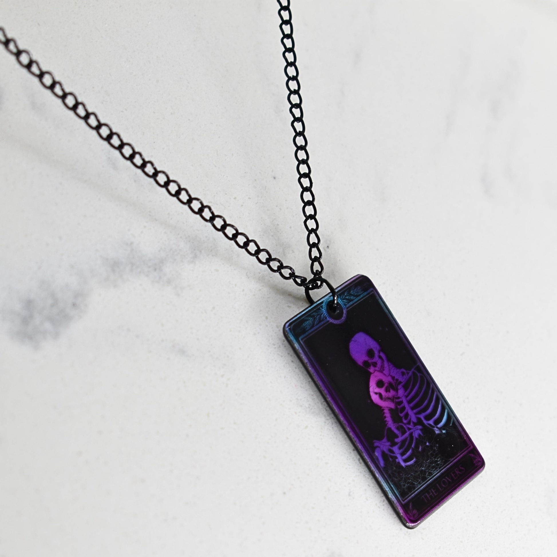 The Lovers Tarot Card Black Chain Necklace