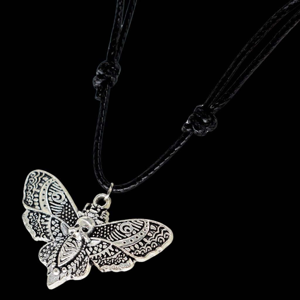 Moth Skull Black Cord Necklace