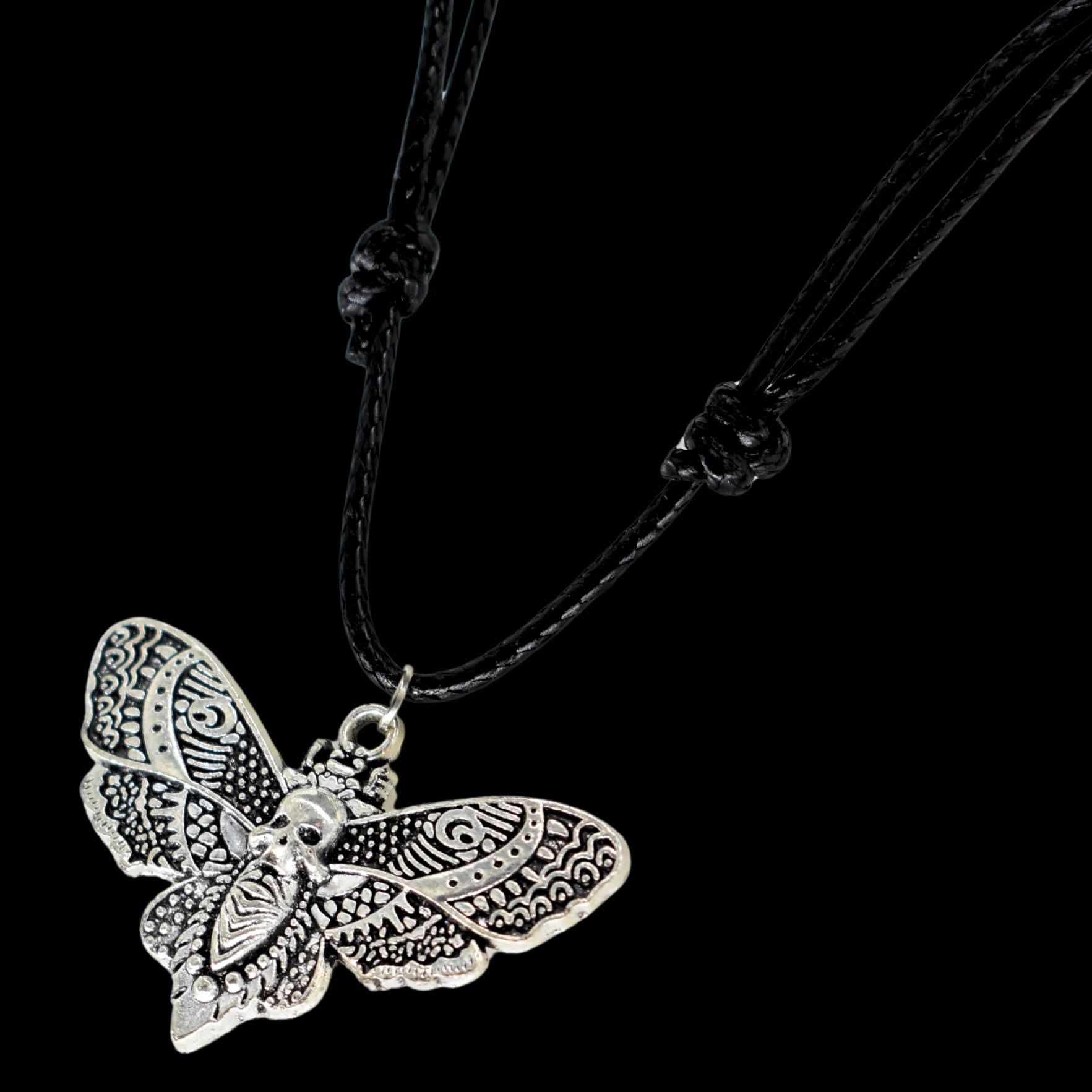 Moth Skull Black Cord Necklace