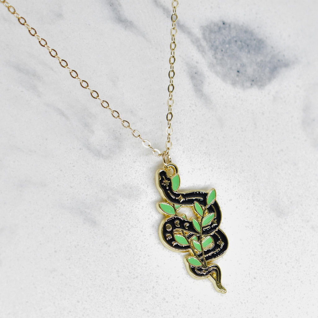 Bohemian Snake and Leaf Boho Gold Chain Necklace