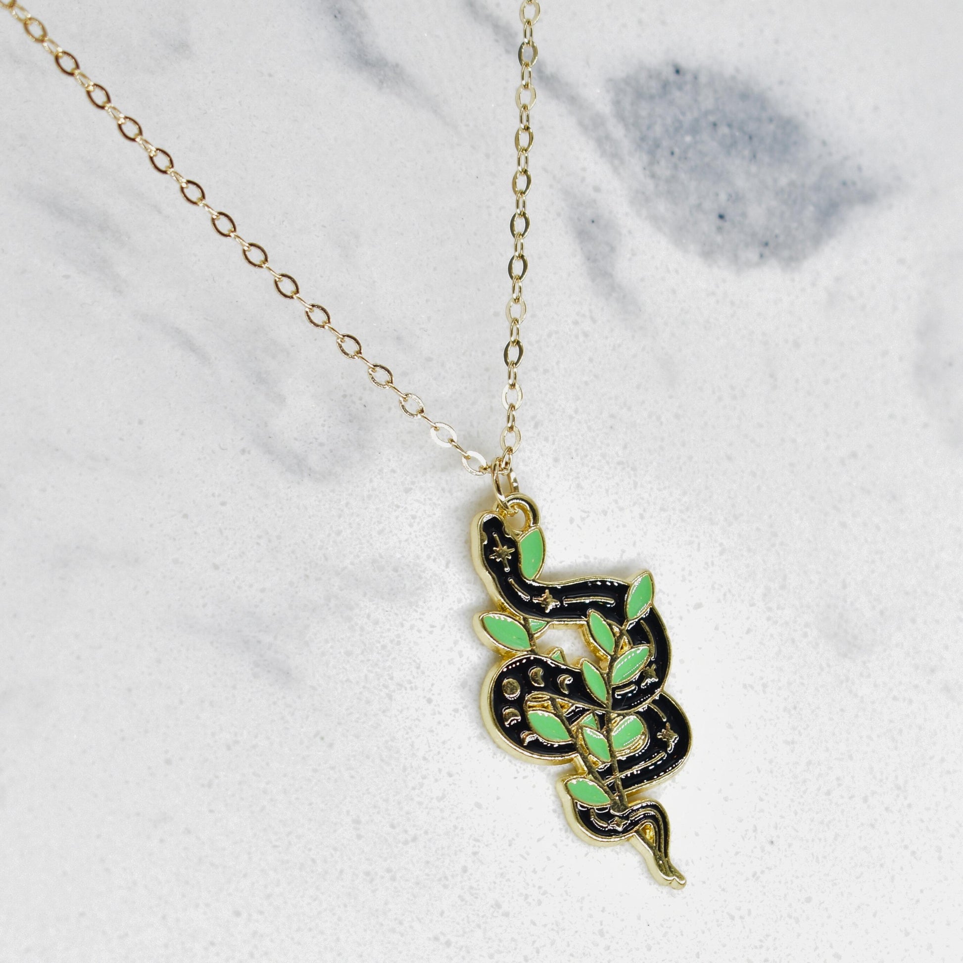 Bohemian Snake and Leaf Boho Gold Chain Necklace