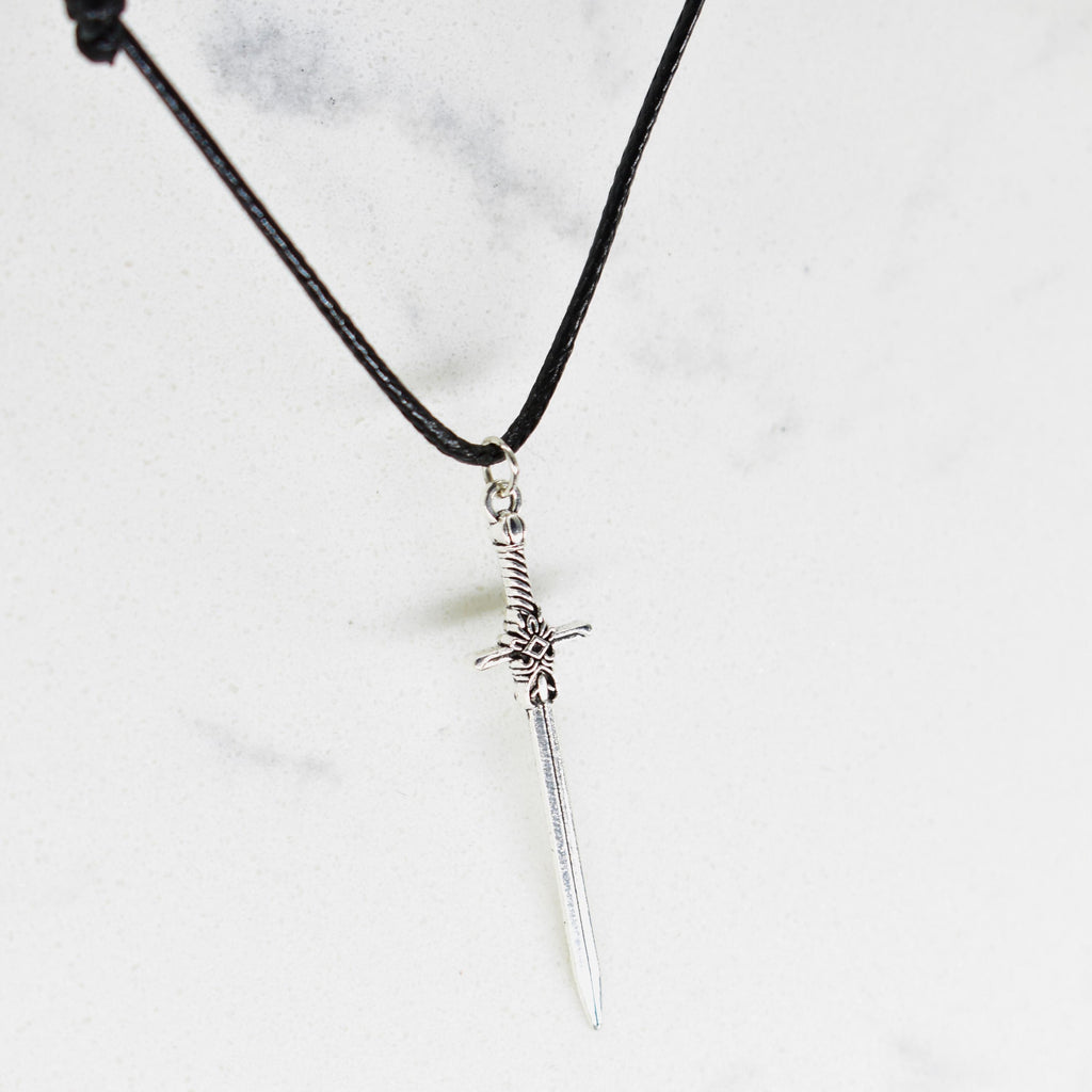Sword Medieval Fantasy Black Cord Necklace