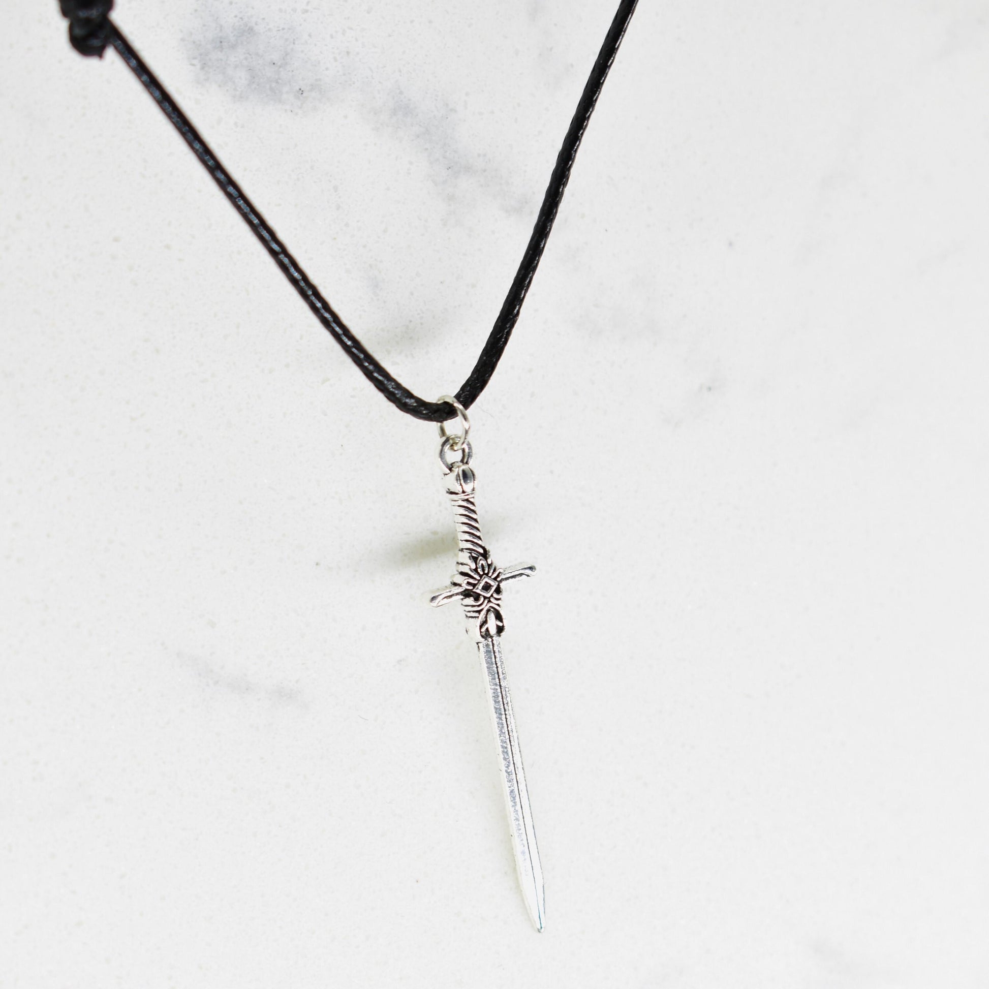 Sword Medieval Fantasy Black Cord Necklace