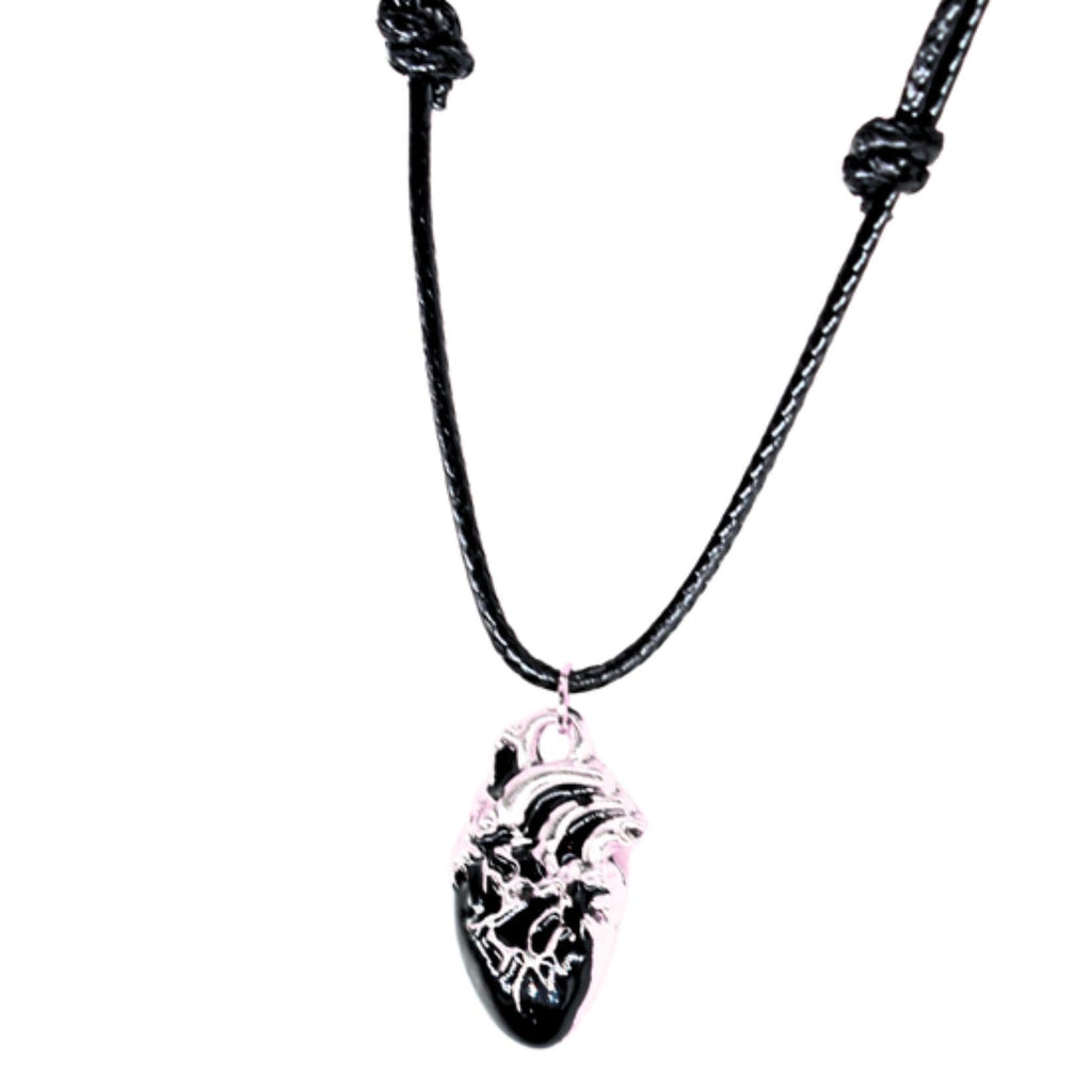 Black Heart Black Cord Necklace