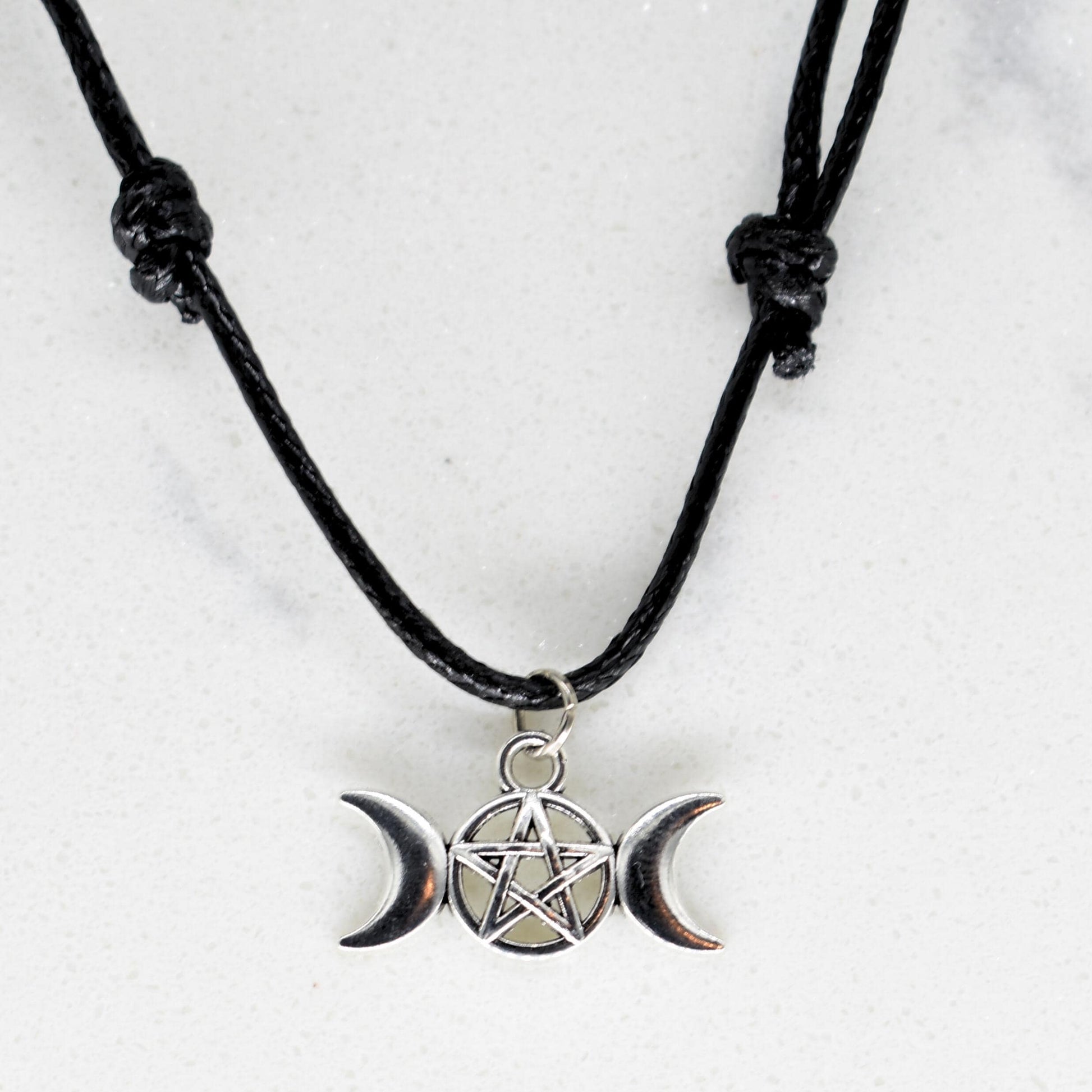 Moon Goddess Pentagram Black Cord Necklace