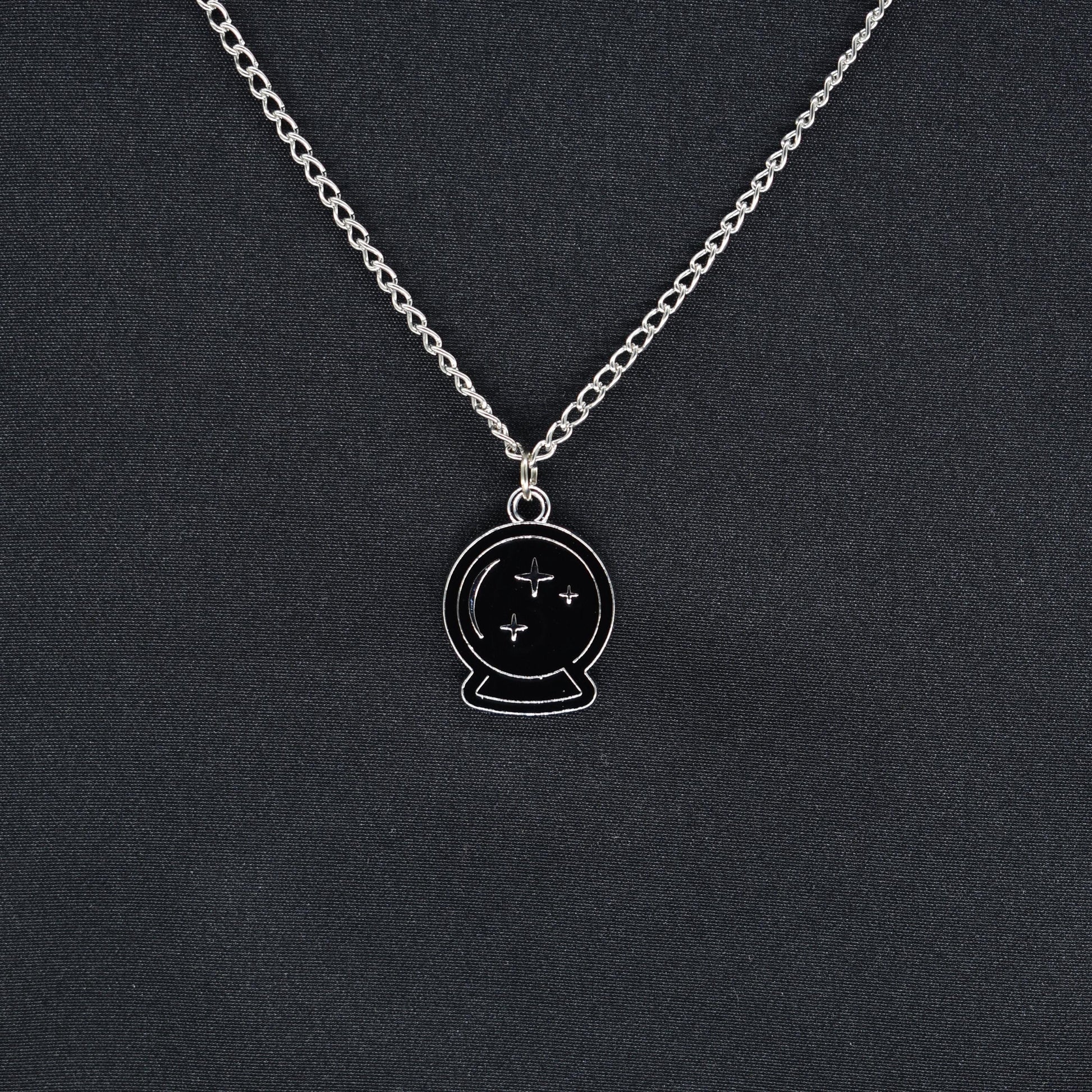 Crystal Ball Enamel Silver Chain Necklace