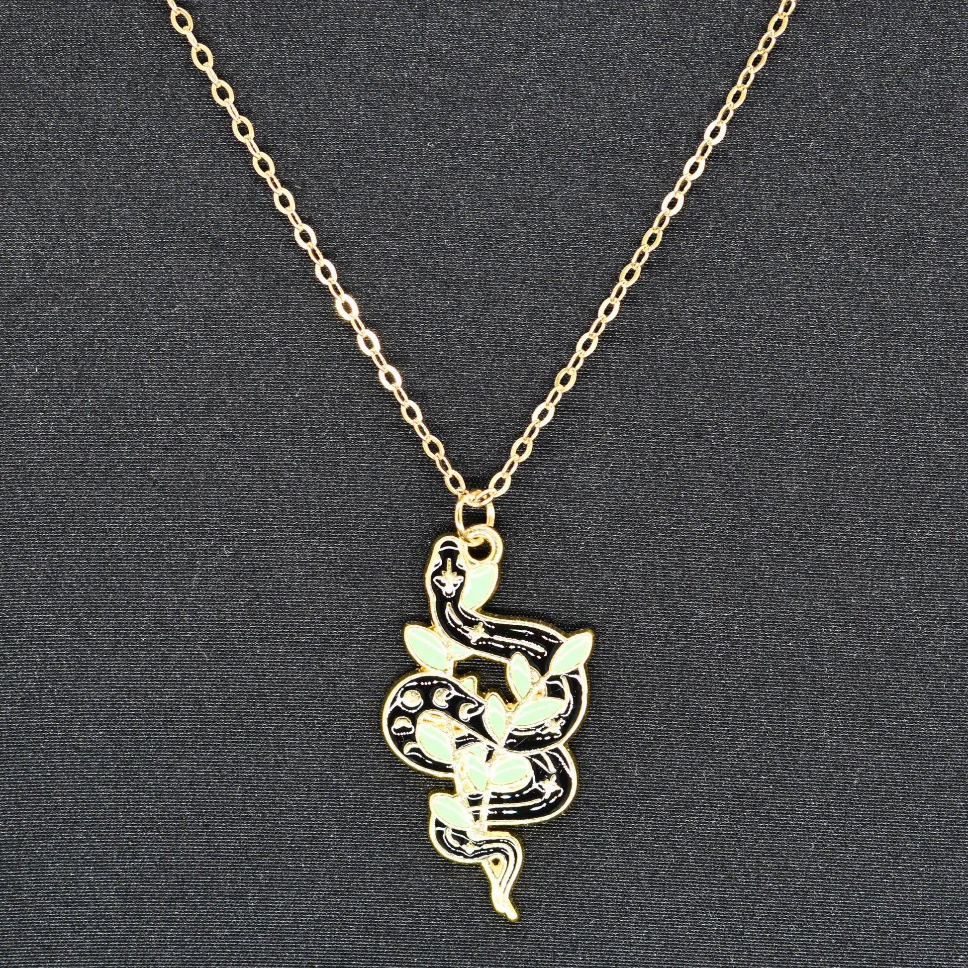 Bohemian Snake and Leaf Boho Gold Chain Necklace