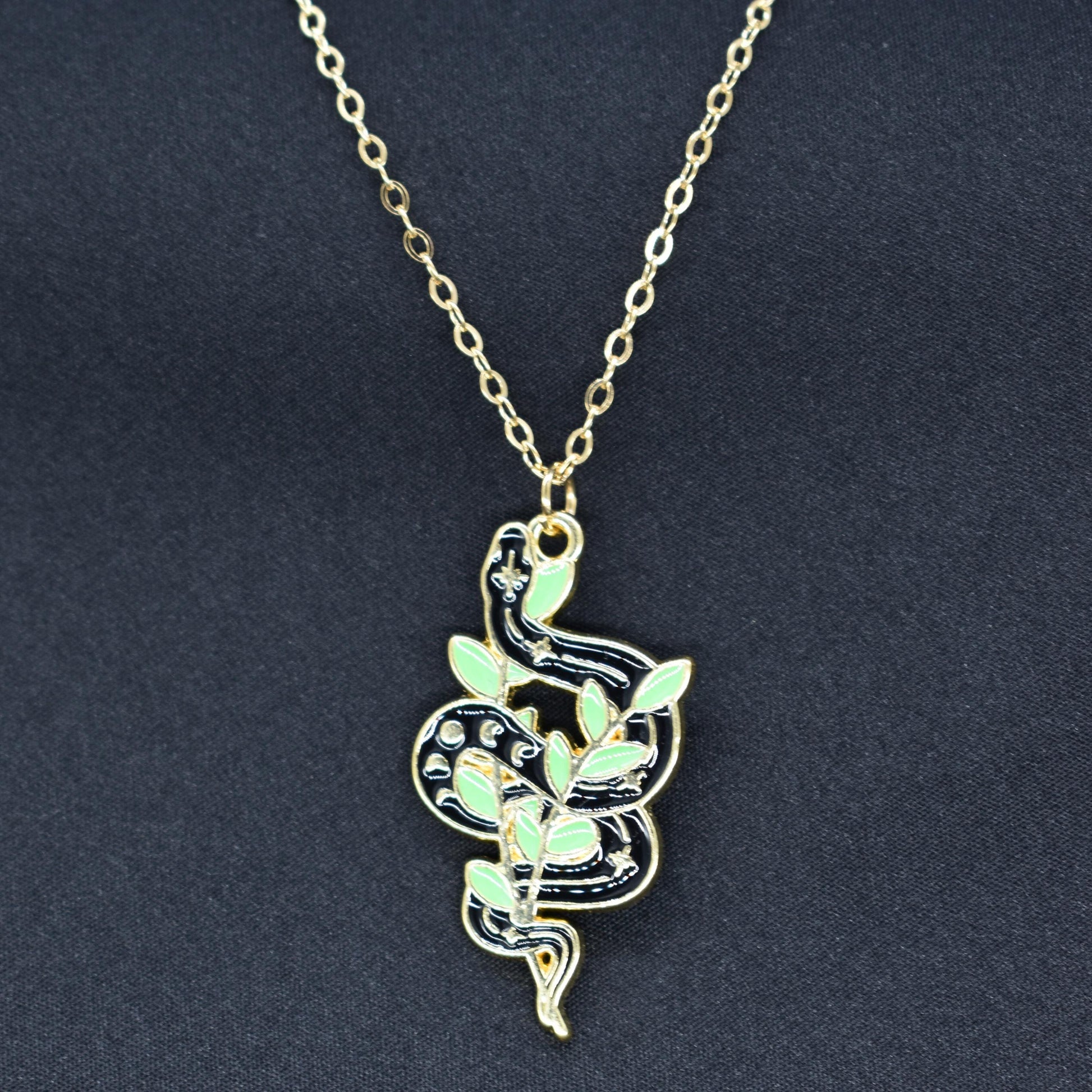 Bohemian Snake and Leaf Boho Gold Chain Necklace