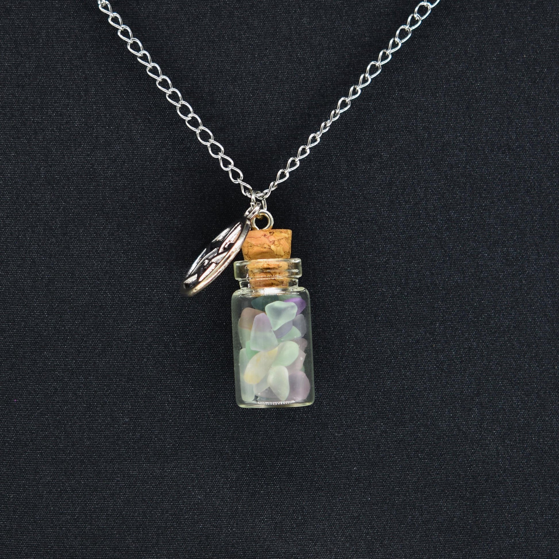 Fluorite Spell Jar Pentagram Silver Chain Necklace