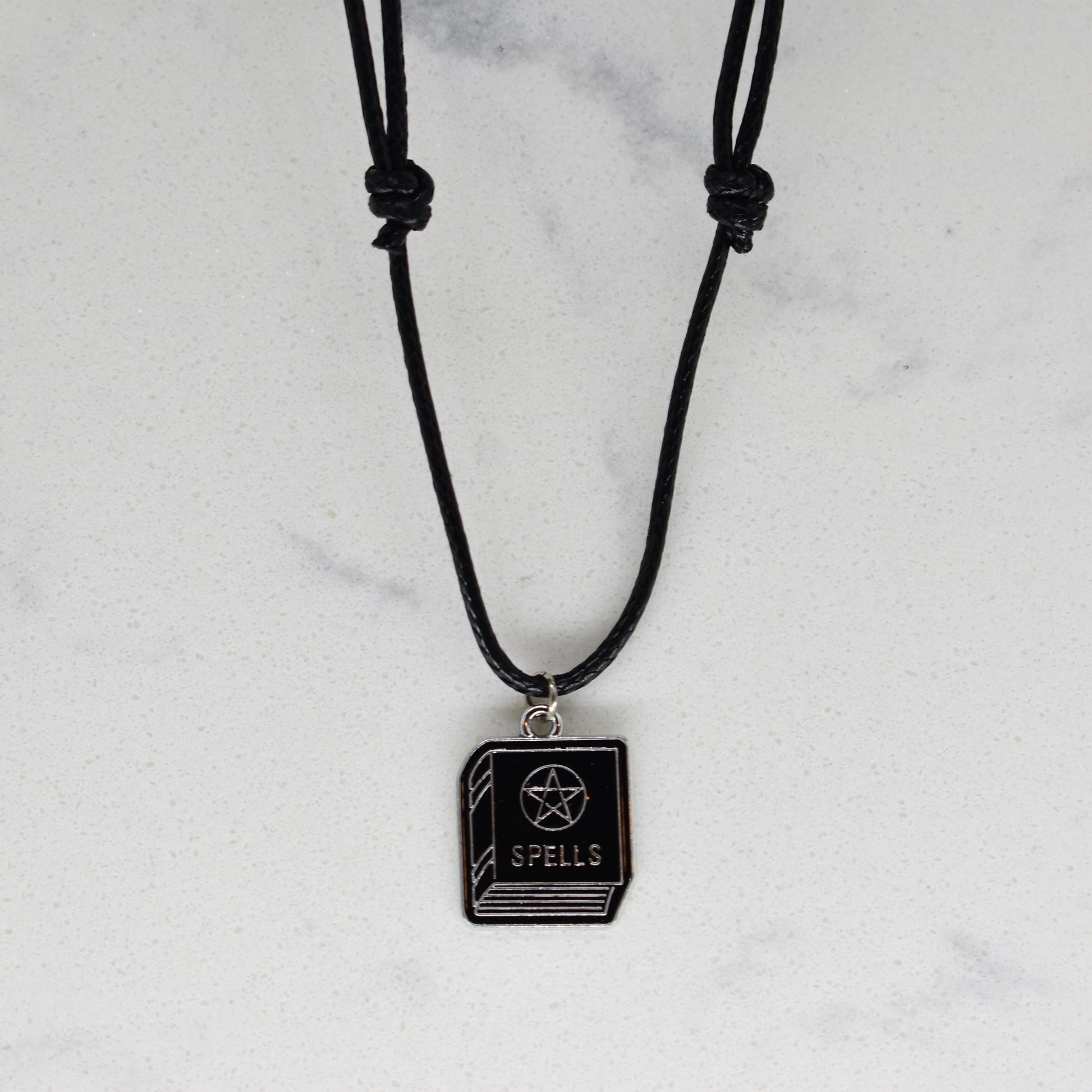 Spellbook Pentagram Enamel Black Cord Necklace