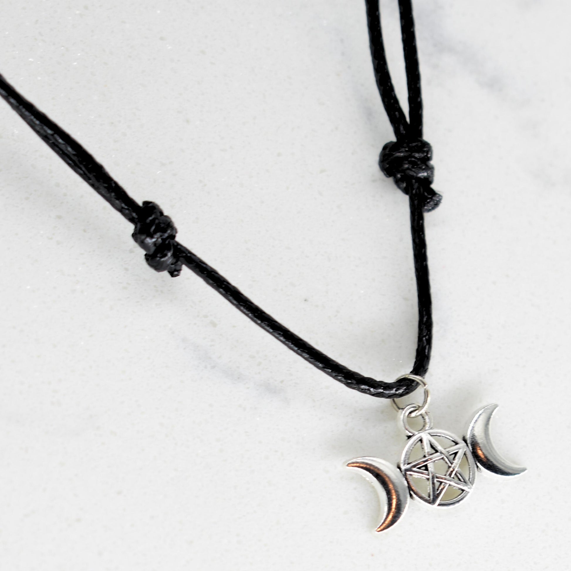 Moon Goddess Pentagram Black Cord Necklace