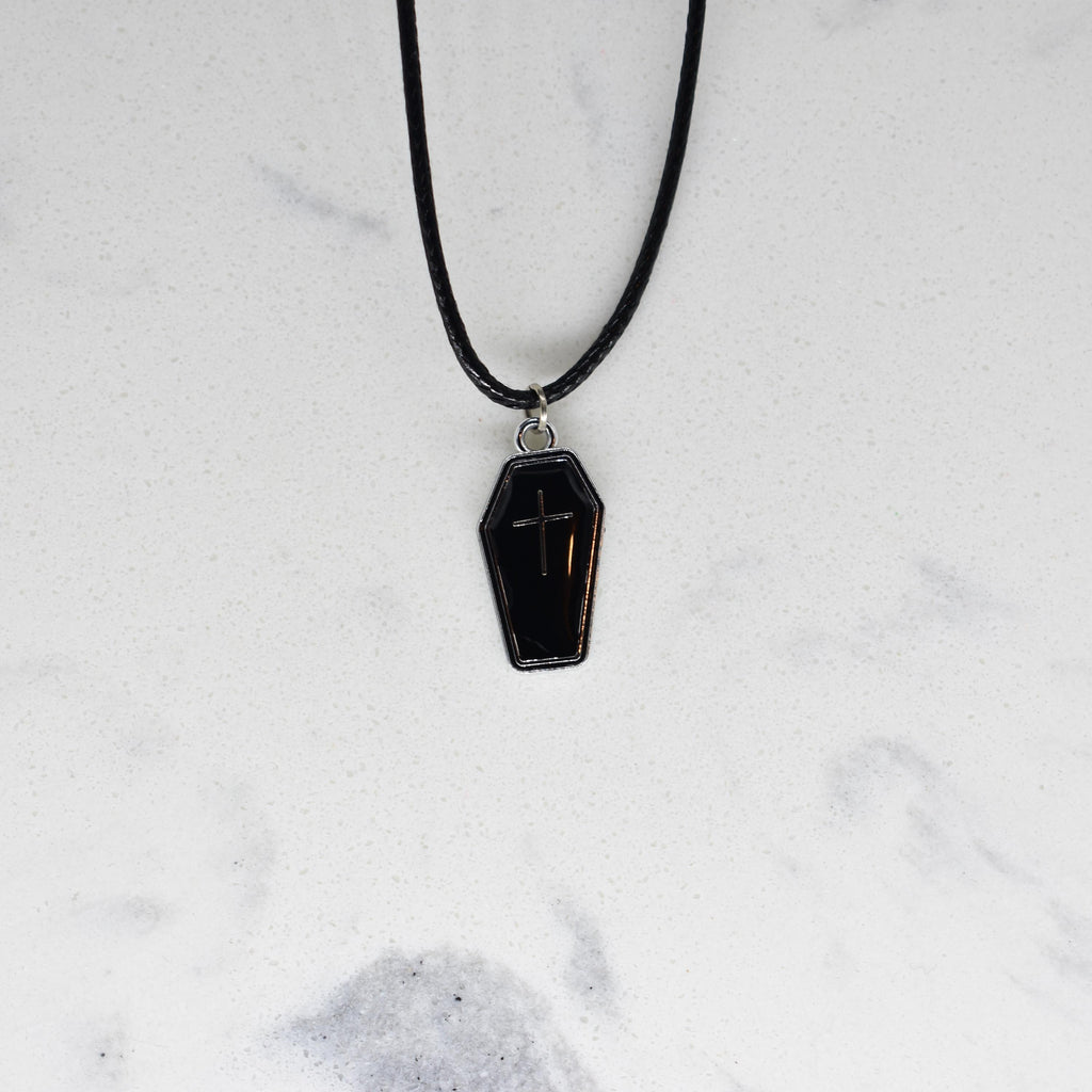 Coffin Enamel Black Cord Necklace