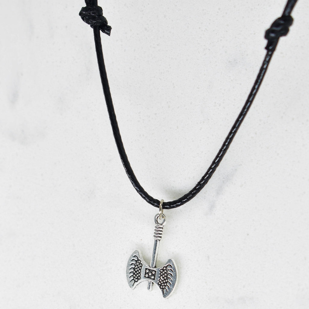 Viking Double Axe Black Cord Necklace