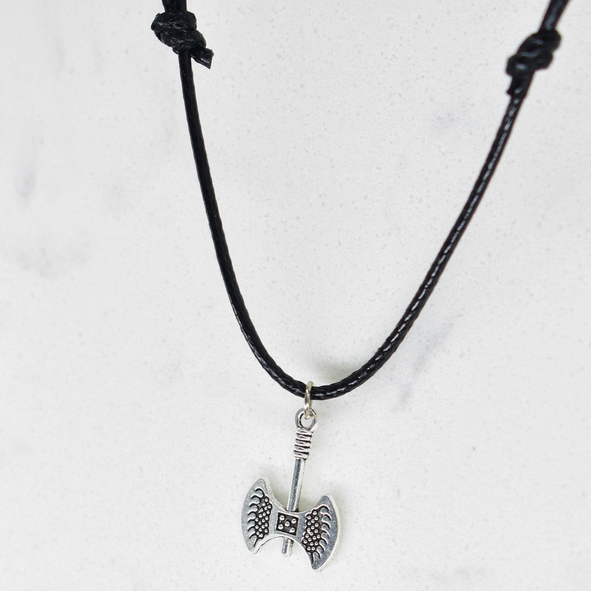 Viking Double Axe Black Cord Necklace