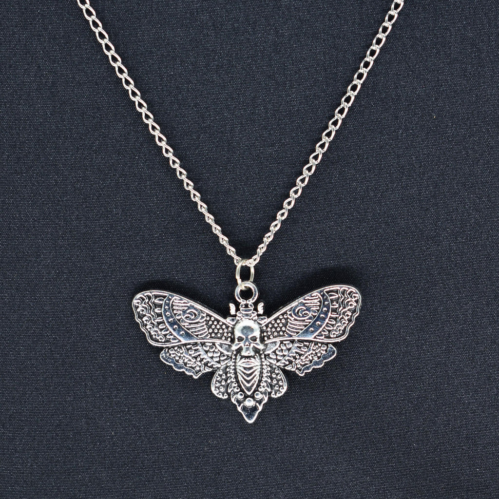 Moth Skull Silver Chain Necklace