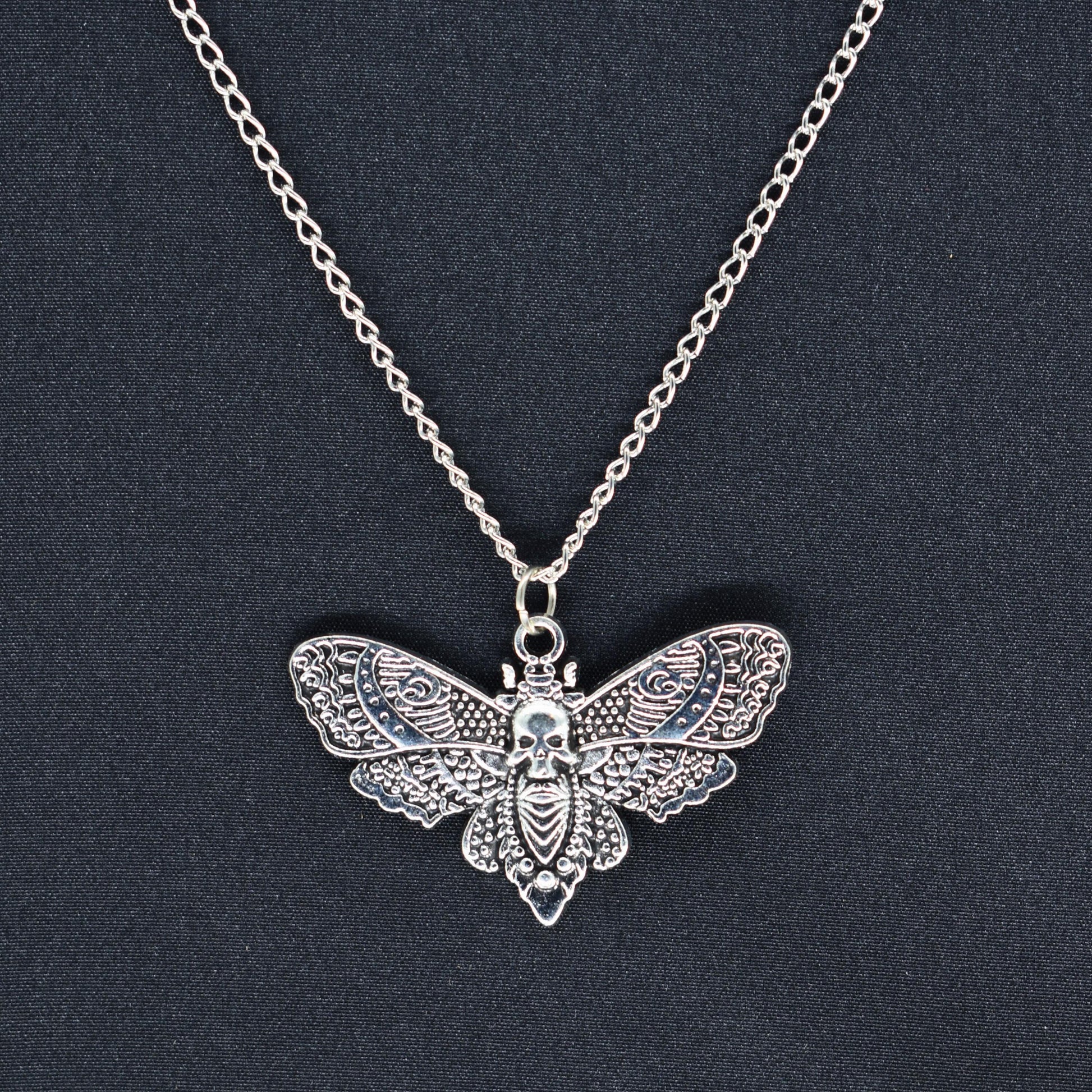 Moth Skull Silver Chain Necklace