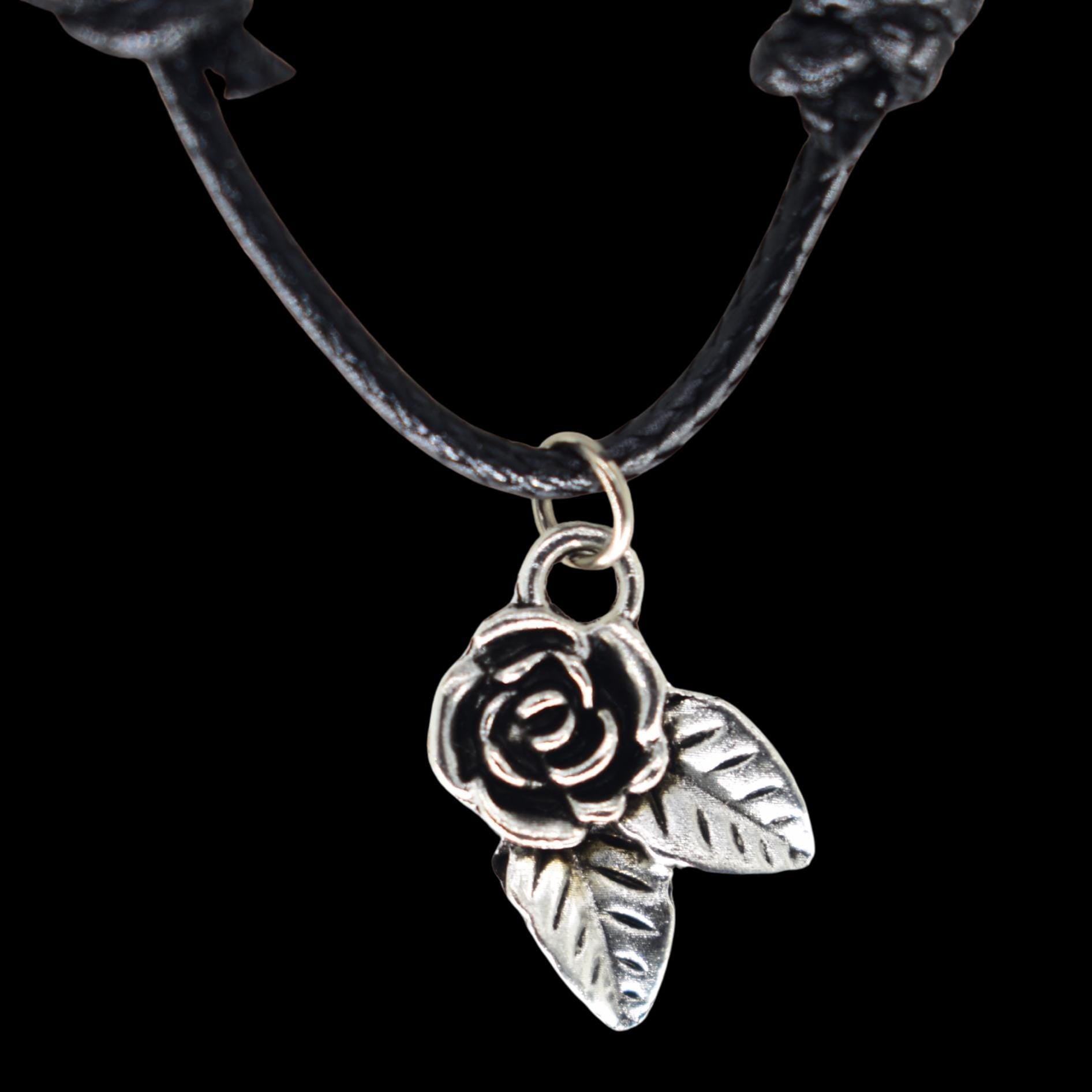 Rose Leaf Black Cord Necklace