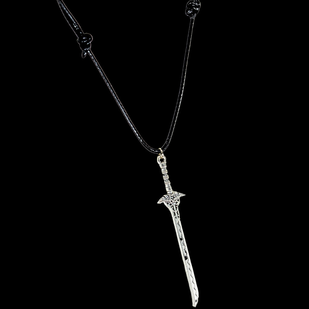 Elven Fantasy Sword Black Cord Necklace