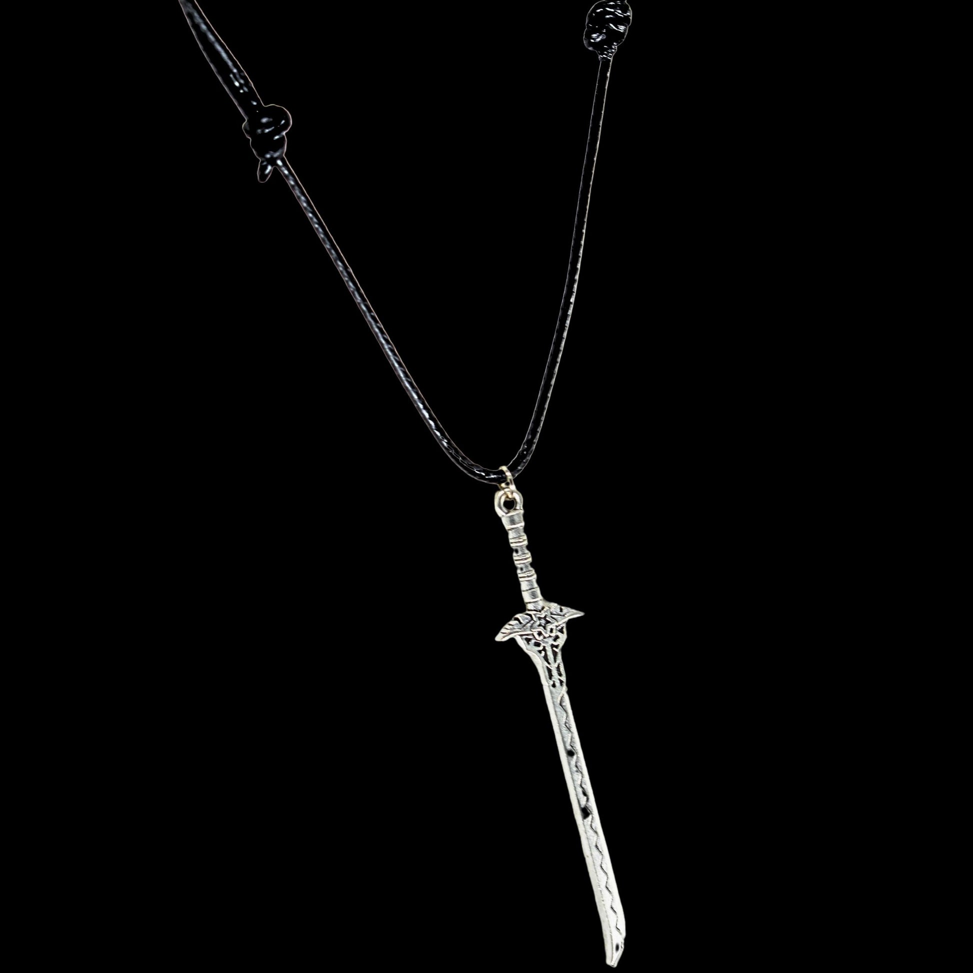 Elven Fantasy Sword Black Cord Necklace