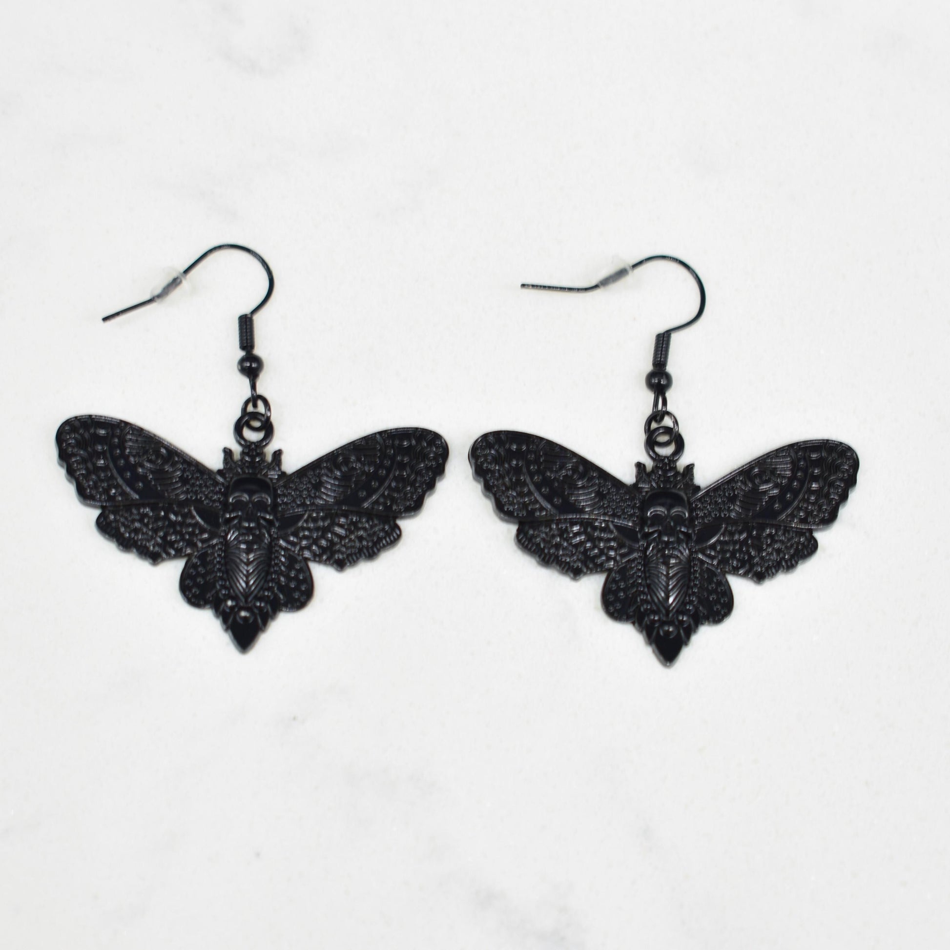 Skull Moth Black Hook Earrings