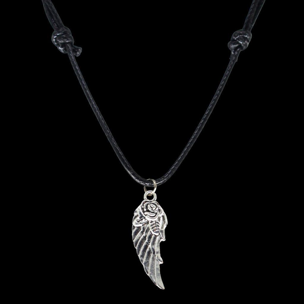Rose Wing Black Cord Necklace